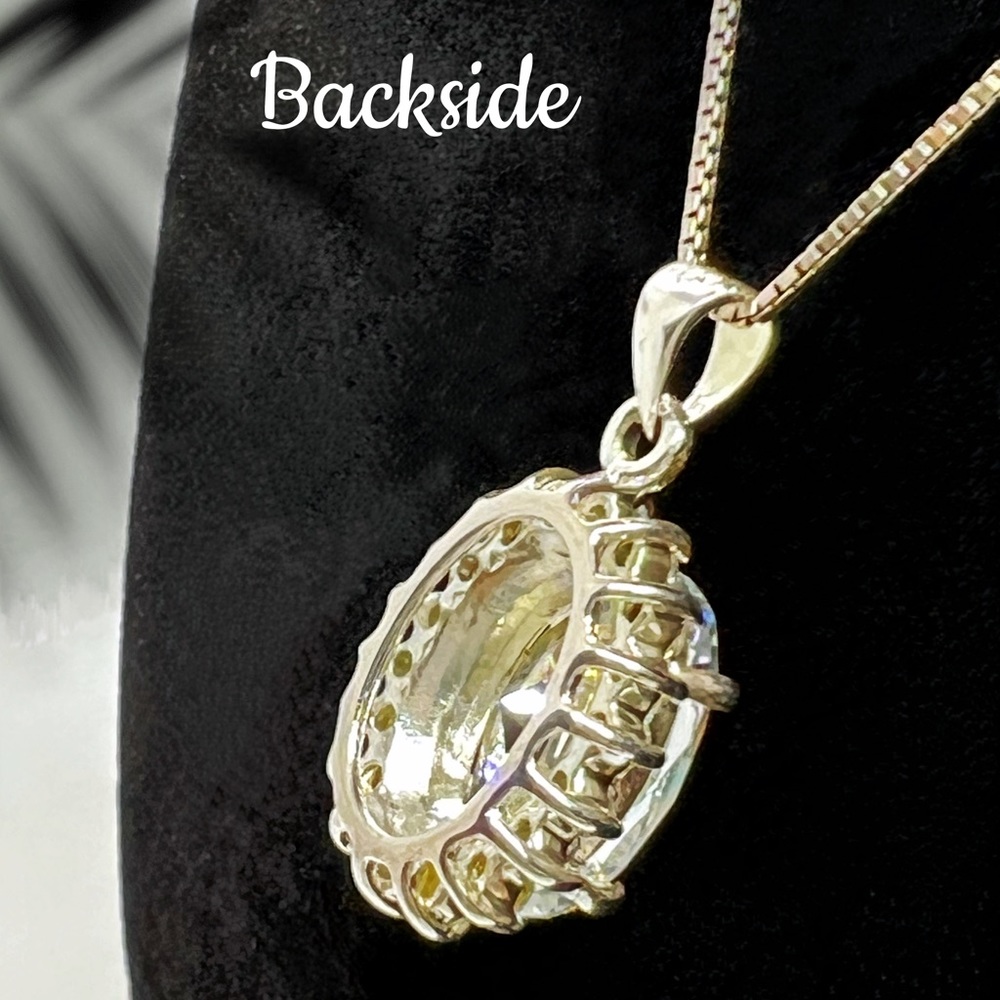 Vintage Brilliant-Cut Oval Halo Crystal Quartz Pendant JC 925 Necklace - Picture 5 of 8